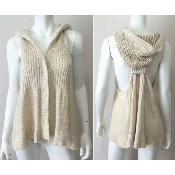 Free People Tops - Free People Sweater Vest Knit Top Cardigan Beige Hooded Button Up Racerback